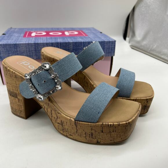 Pop Womens Sharice Heeled Sandals Denim Light Blue Size 8.5M - Picture 1 of 12